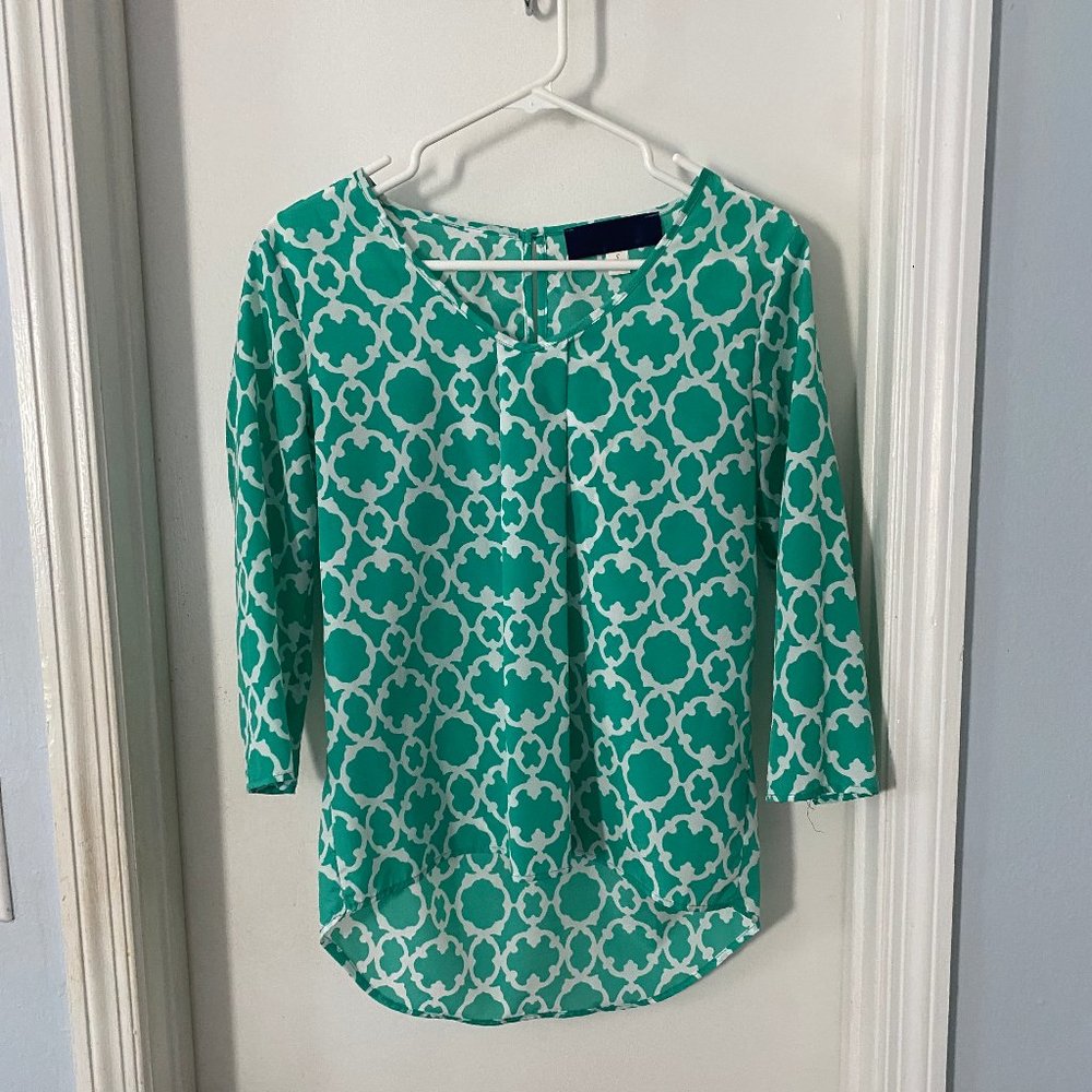 Green and White Blouse